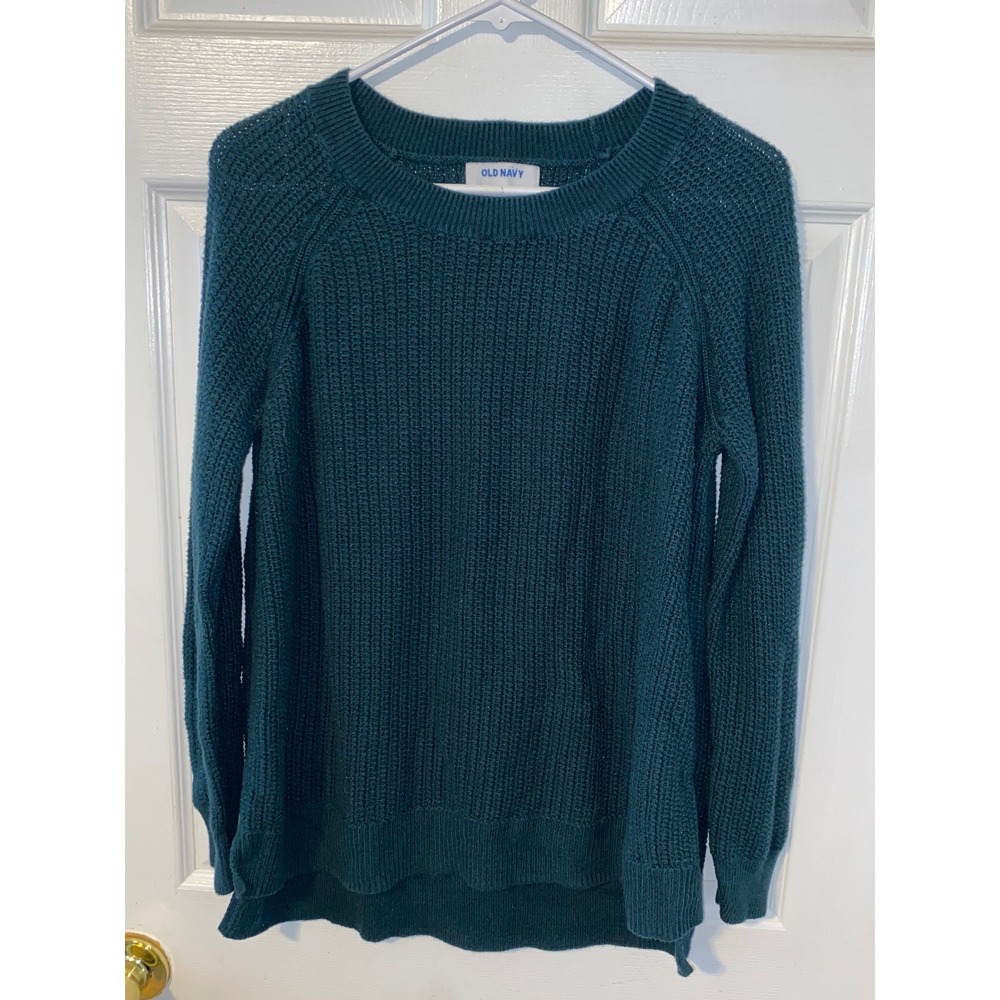 Old Navy Womens Teal Green Shaker Stitch Raglan Long Sleeve Sweater Large